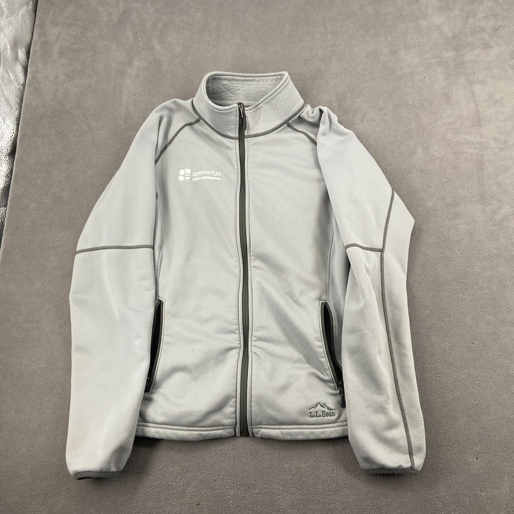 LL Bean ProStretch Fleece Jacket Women Large Gray Openedge Logo Moisture Wicking